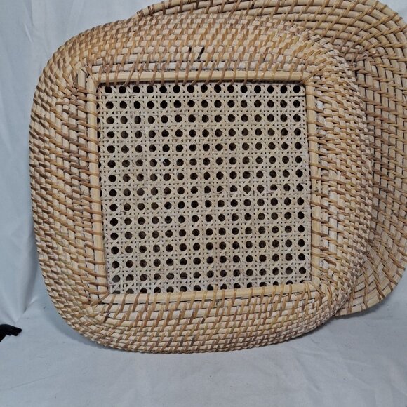 Lot of 4 Wicker Rattan Paper Plate Holder 13" Square Tray, Decor Natural Cottage - Picture 7 of 8